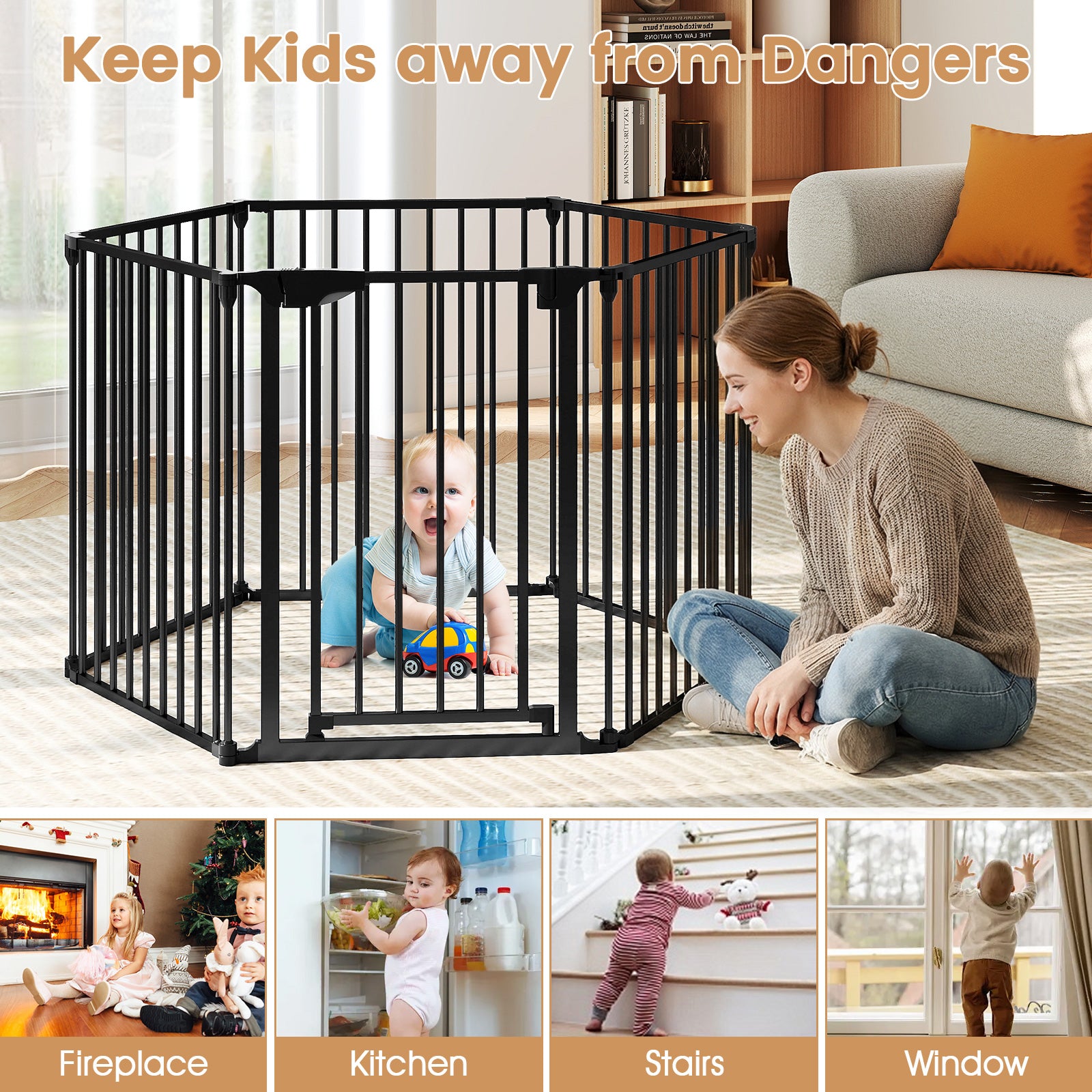 Extra Wide Baby Gate Fits 34.5-154" Openings 6-Panel Adjustable Pet Safety Fence - view 6