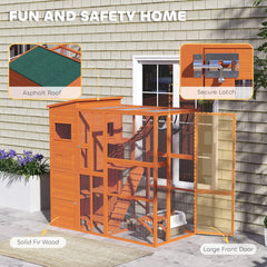 76" Catio Outdoor Cat Enclosure with Cat Condo, Jumping Platforms, Ladder - view 4