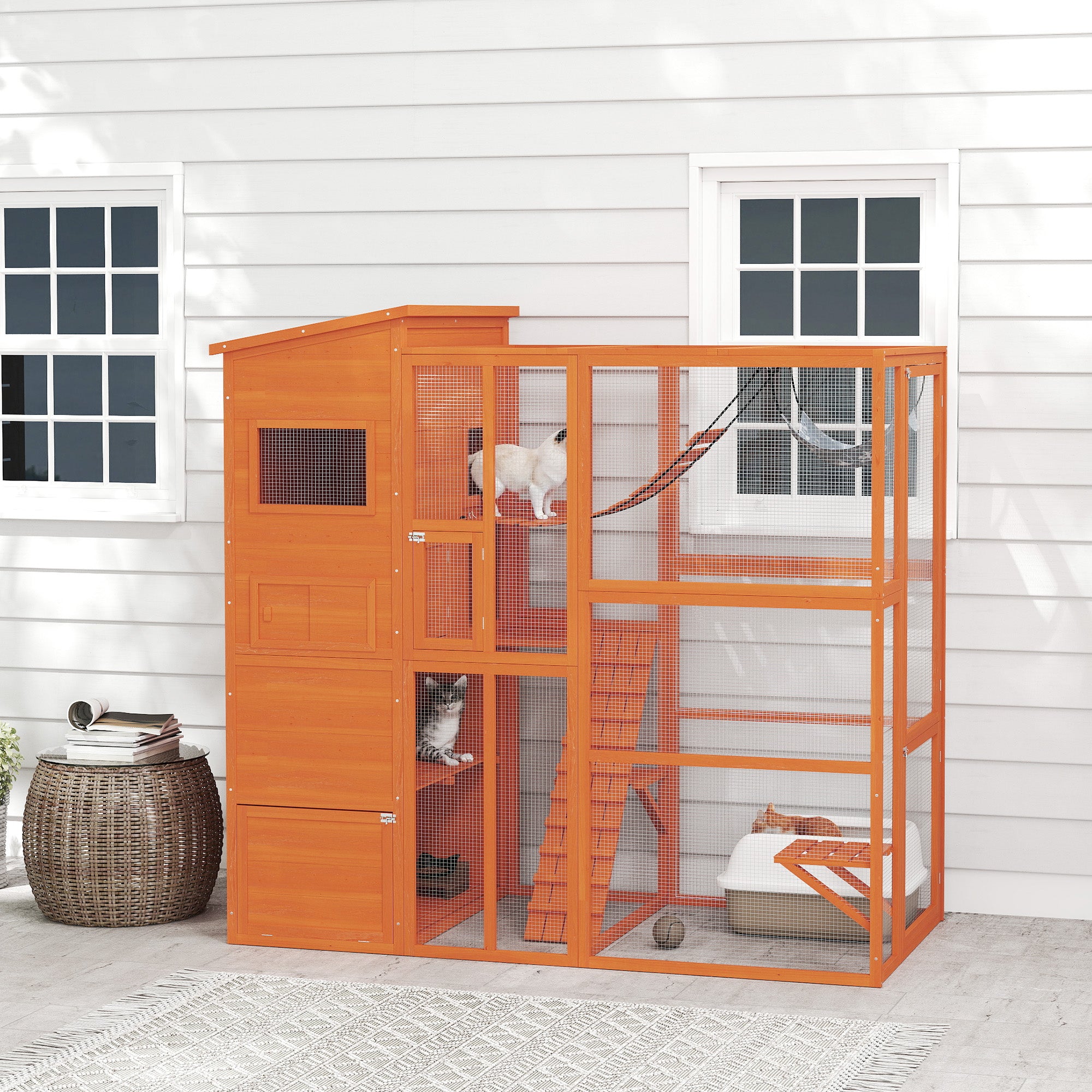 76" Catio Outdoor Cat Enclosure with Cat Condo, Jumping Platforms, Ladder - view 7