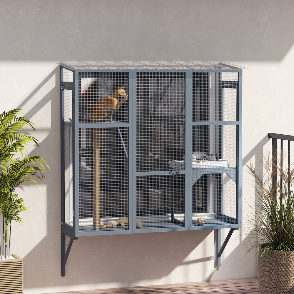 Wooden Catio Outdoor, Cat Window Box Enclosure for 2-3 Large Cats with 2 - view 7