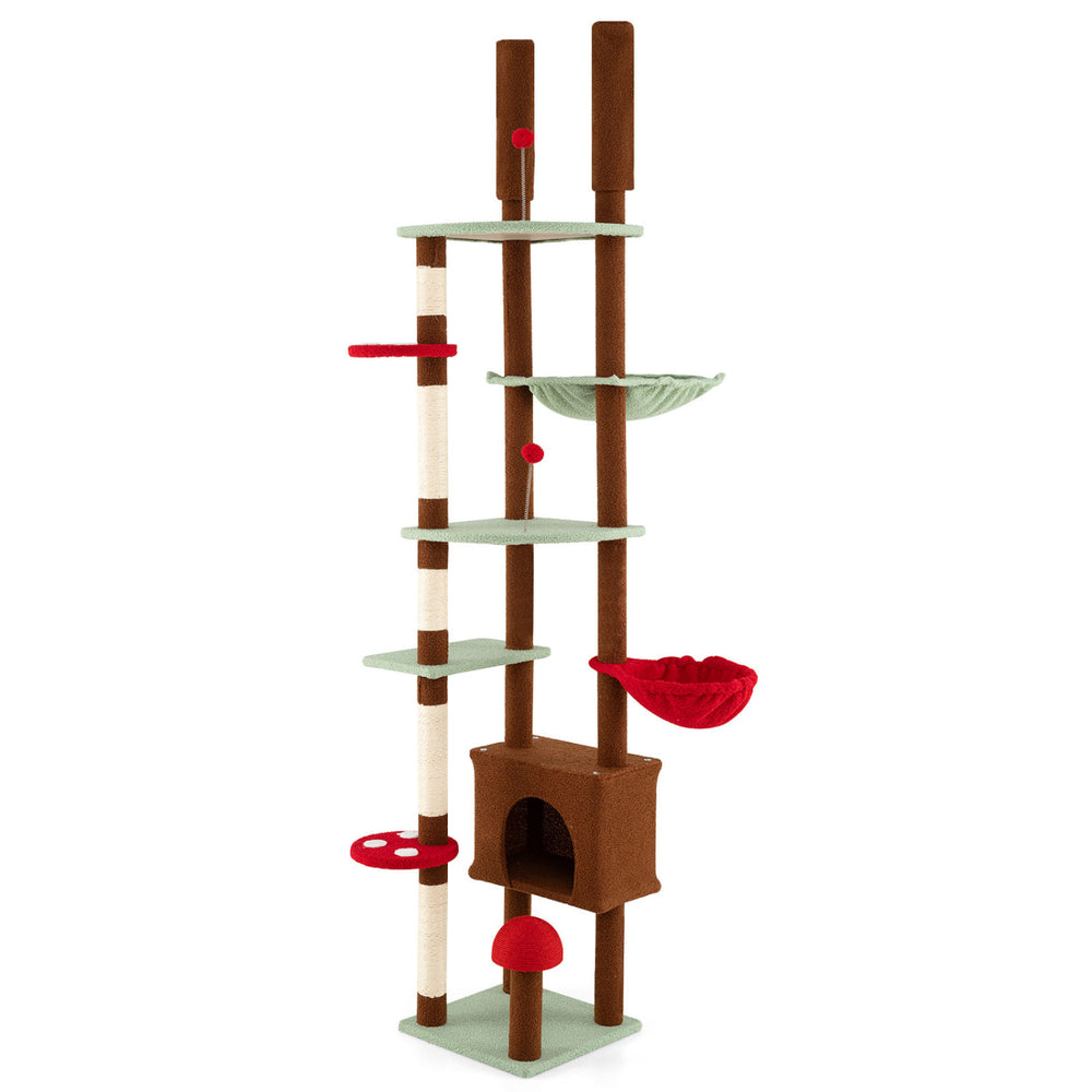 Floor to Ceiling Cat Tree Adjustable Mushroom Themed with Condo and Hammock - view 4