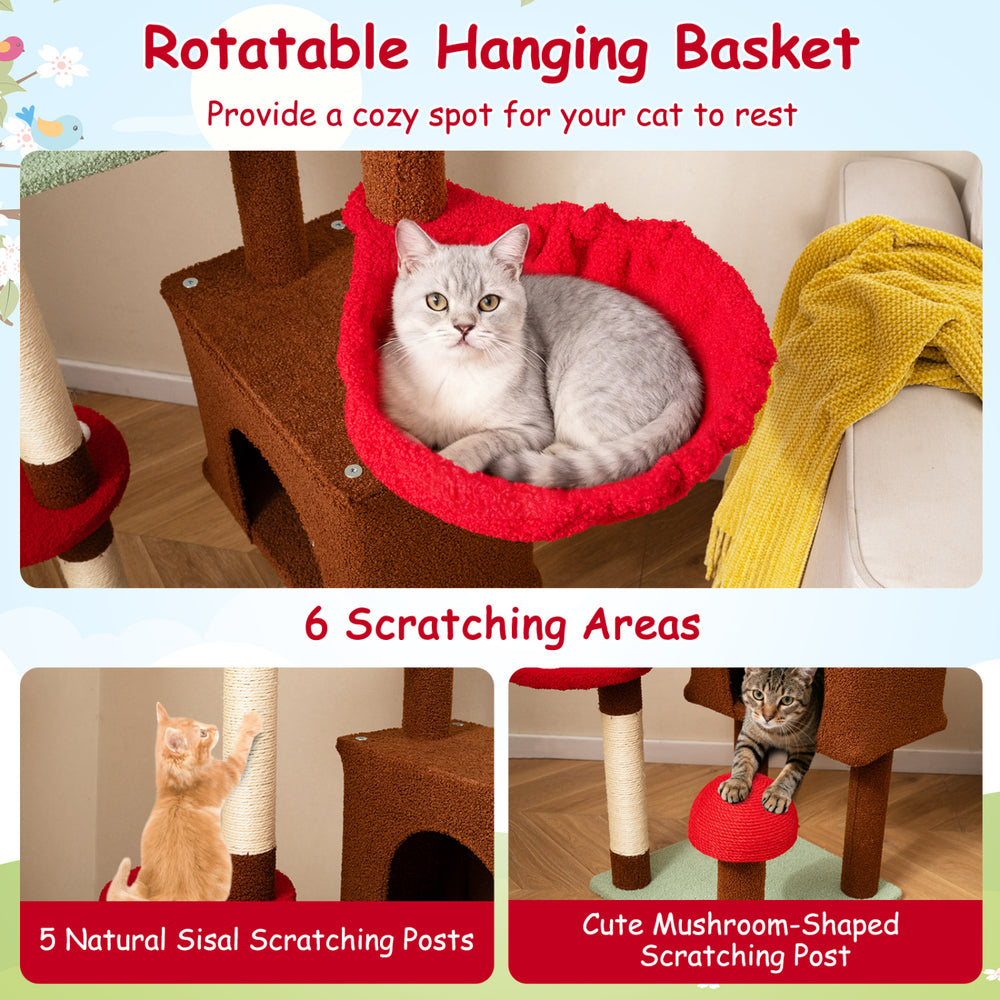 Floor to Ceiling Cat Tree Adjustable Mushroom Themed with Condo and Hammock - view 6