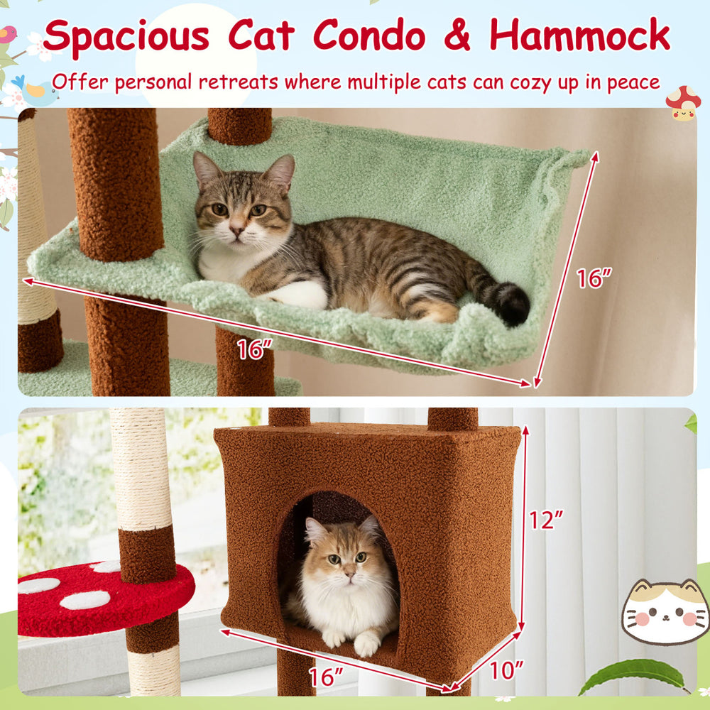 Floor to Ceiling Cat Tree Adjustable Mushroom Themed with Condo and Hammock - view 7