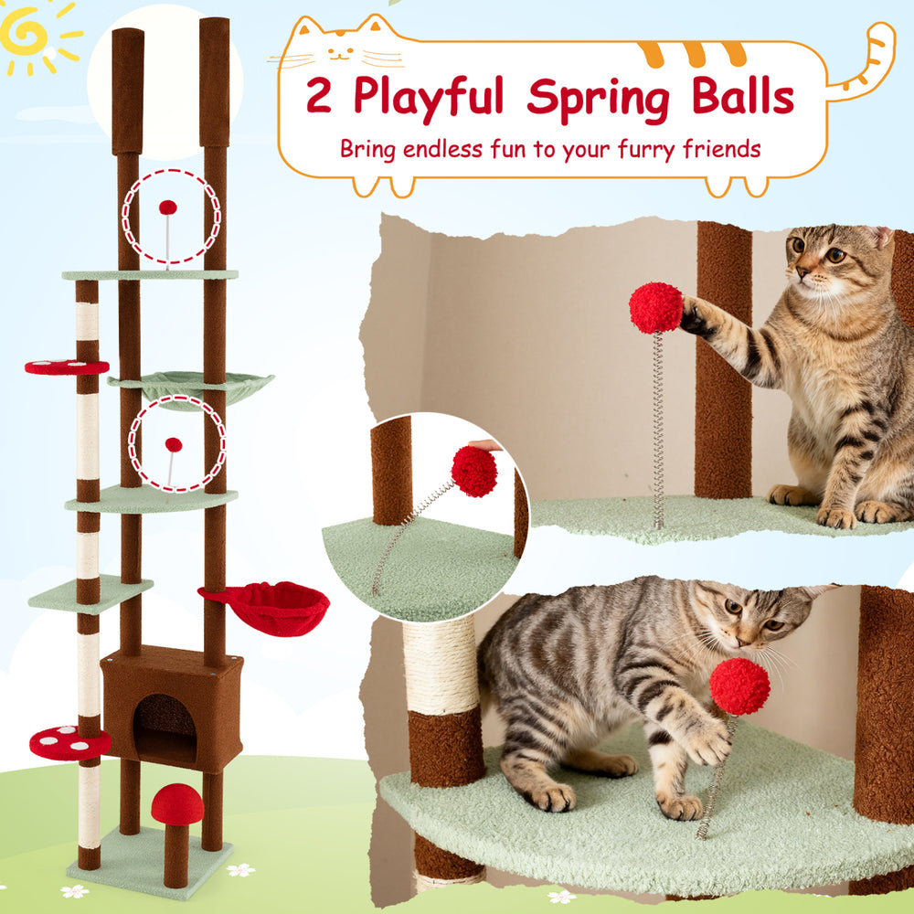Floor to Ceiling Cat Tree Adjustable Mushroom Themed with Condo and Hammock - view 8