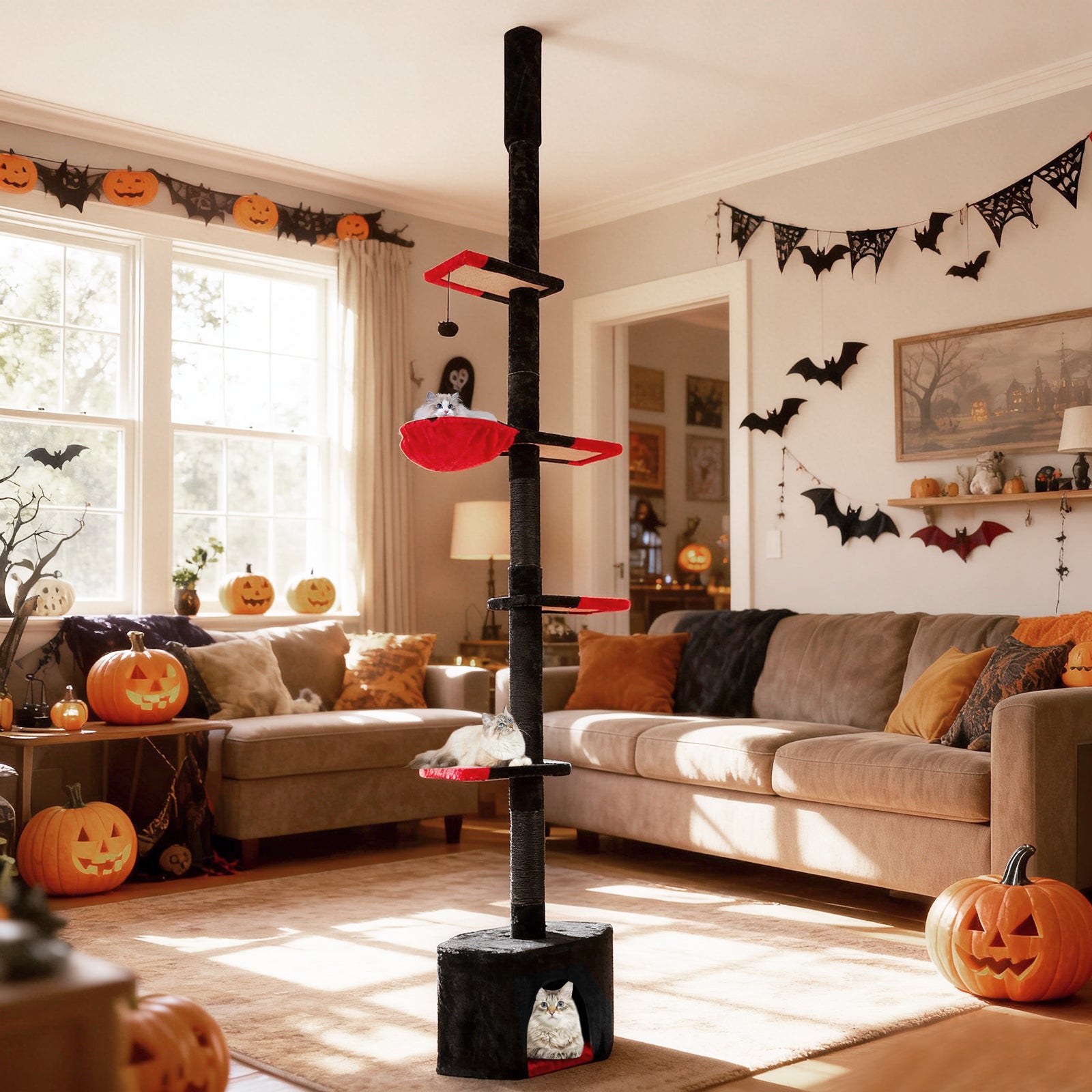 Floor to Ceiling Gothic Cat Tree 97-118 Inches Adjustable 5-Tier with Condo - view 2