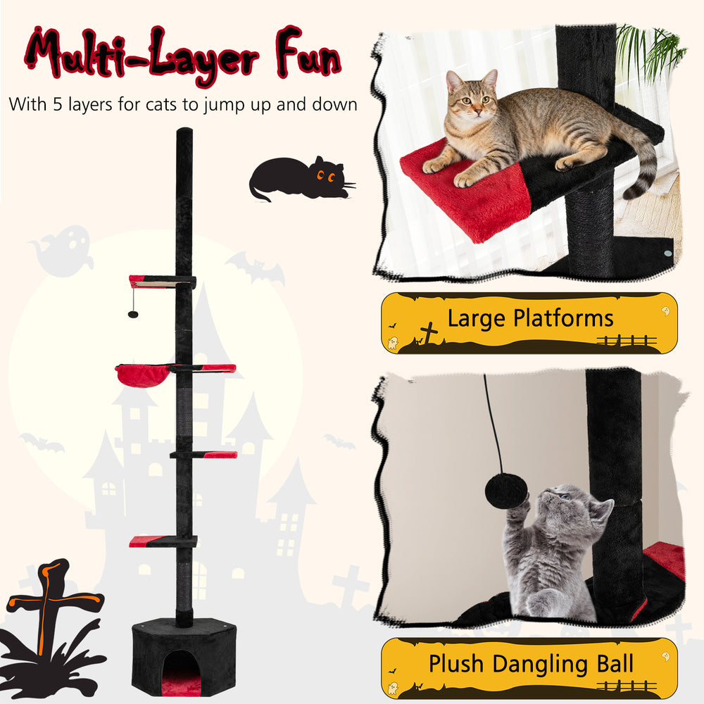 Floor to Ceiling Gothic Cat Tree 97-118 Inches Adjustable 5-Tier with Condo - view 8