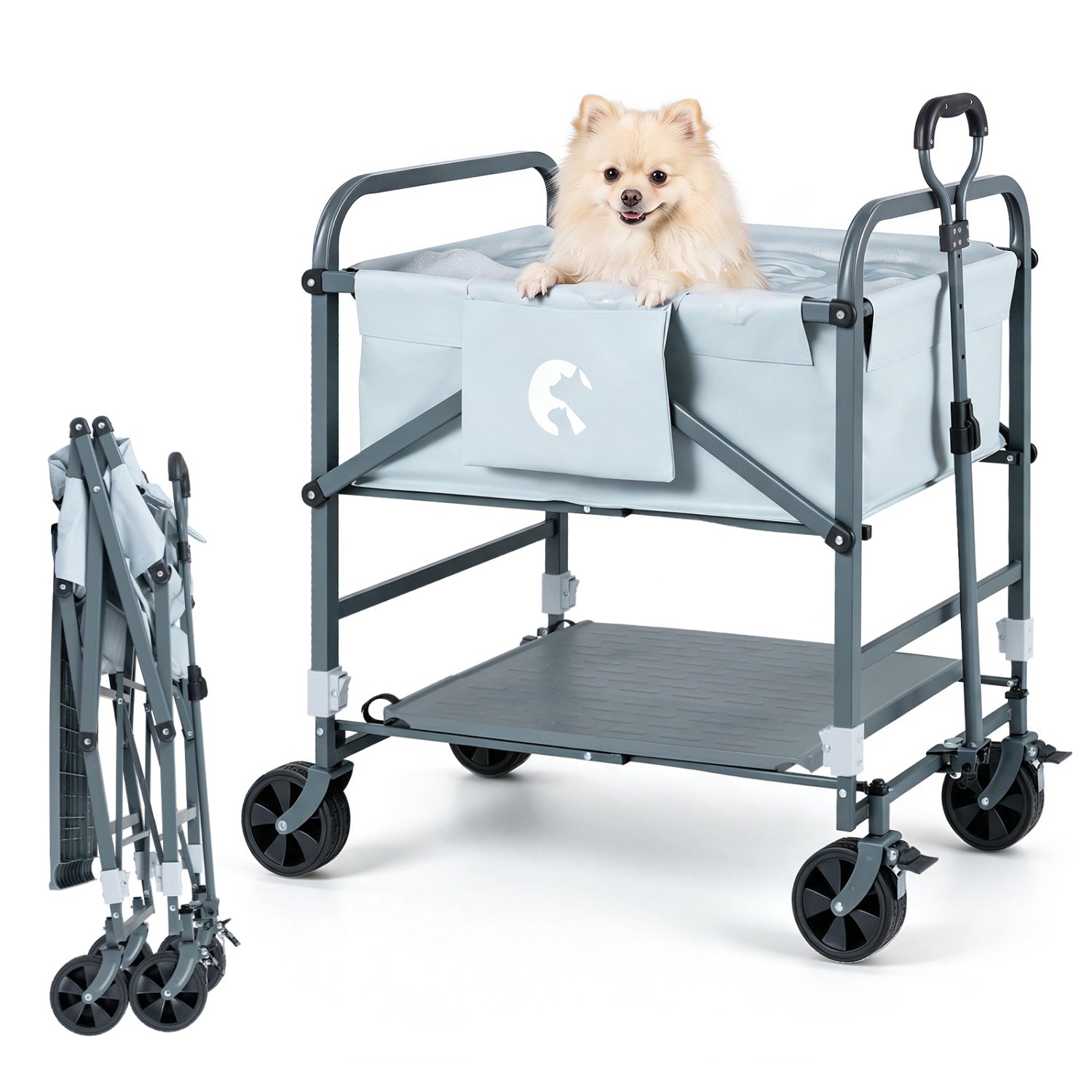 Foldable Dog Bath Cart with Adjustable Height & 4 Wheels for Pets Pet Grooming