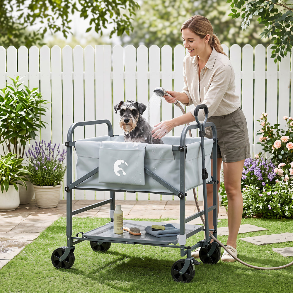 Foldable Dog Bath Cart with Adjustable Height & 4 Wheels for Pets Pet Grooming - view 3