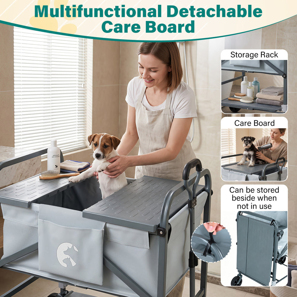 Foldable Dog Bath Cart with Adjustable Height & 4 Wheels for Pets Pet Grooming - view 7