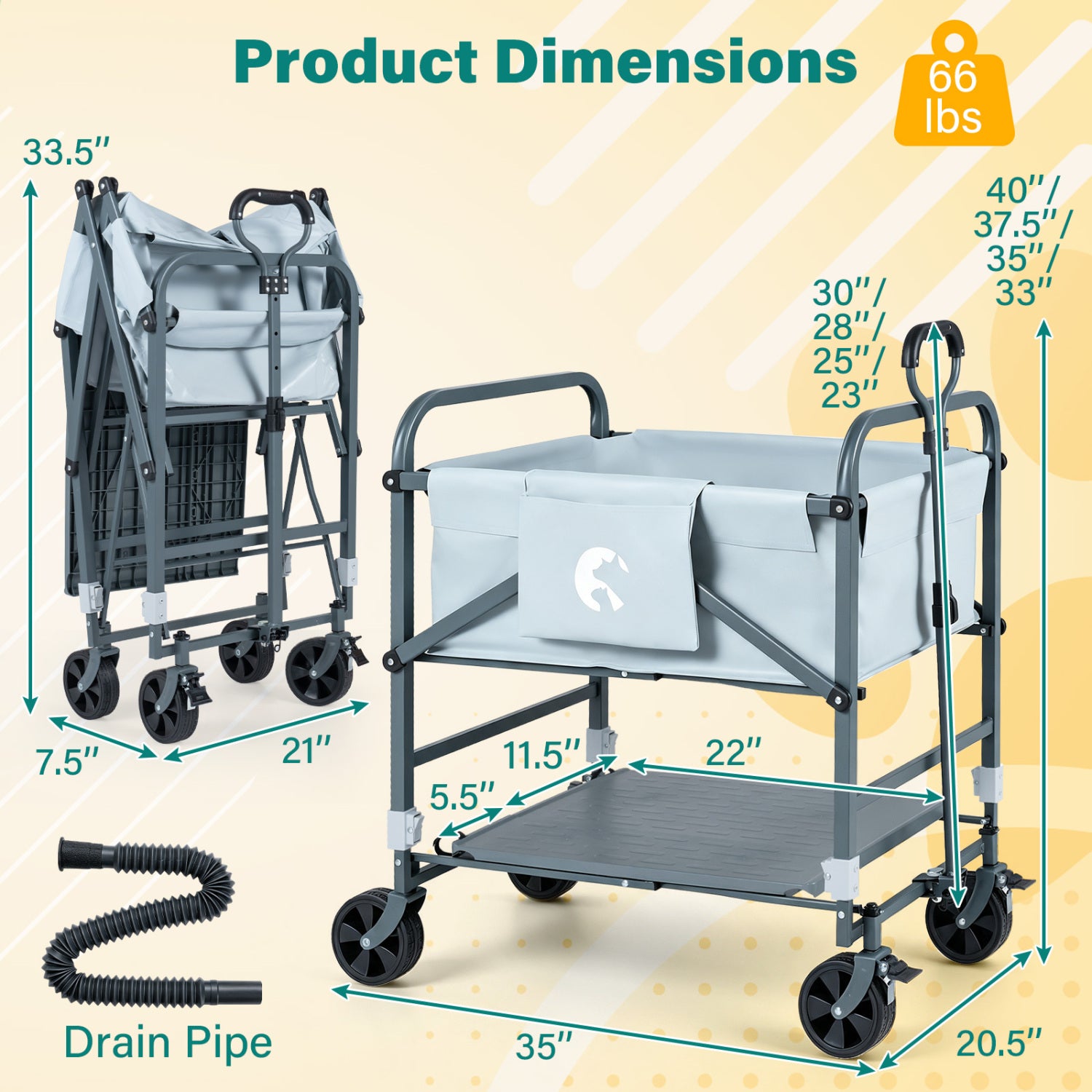 Foldable Dog Bath Cart with Adjustable Height & 4 Wheels for Pets Pet Grooming - view 5