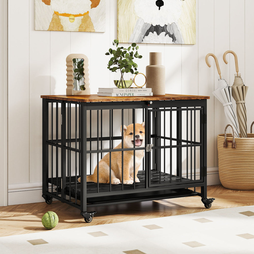 Foldable Dog Crate Furniture with Removable Tray and Lockable Door Dog Kennel - view 2