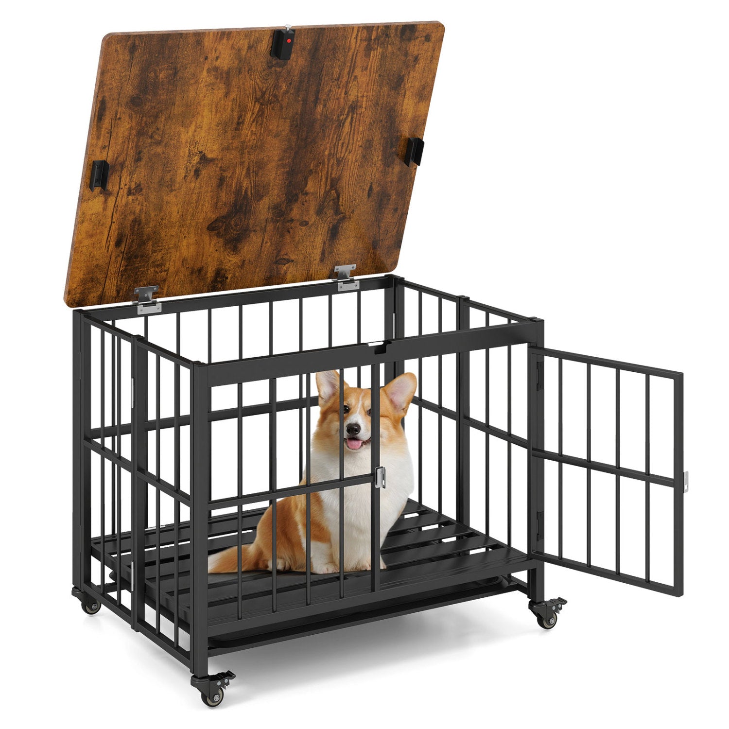 Foldable Dog Crate Furniture with Removable Tray and Lockable Door Dog Kennel