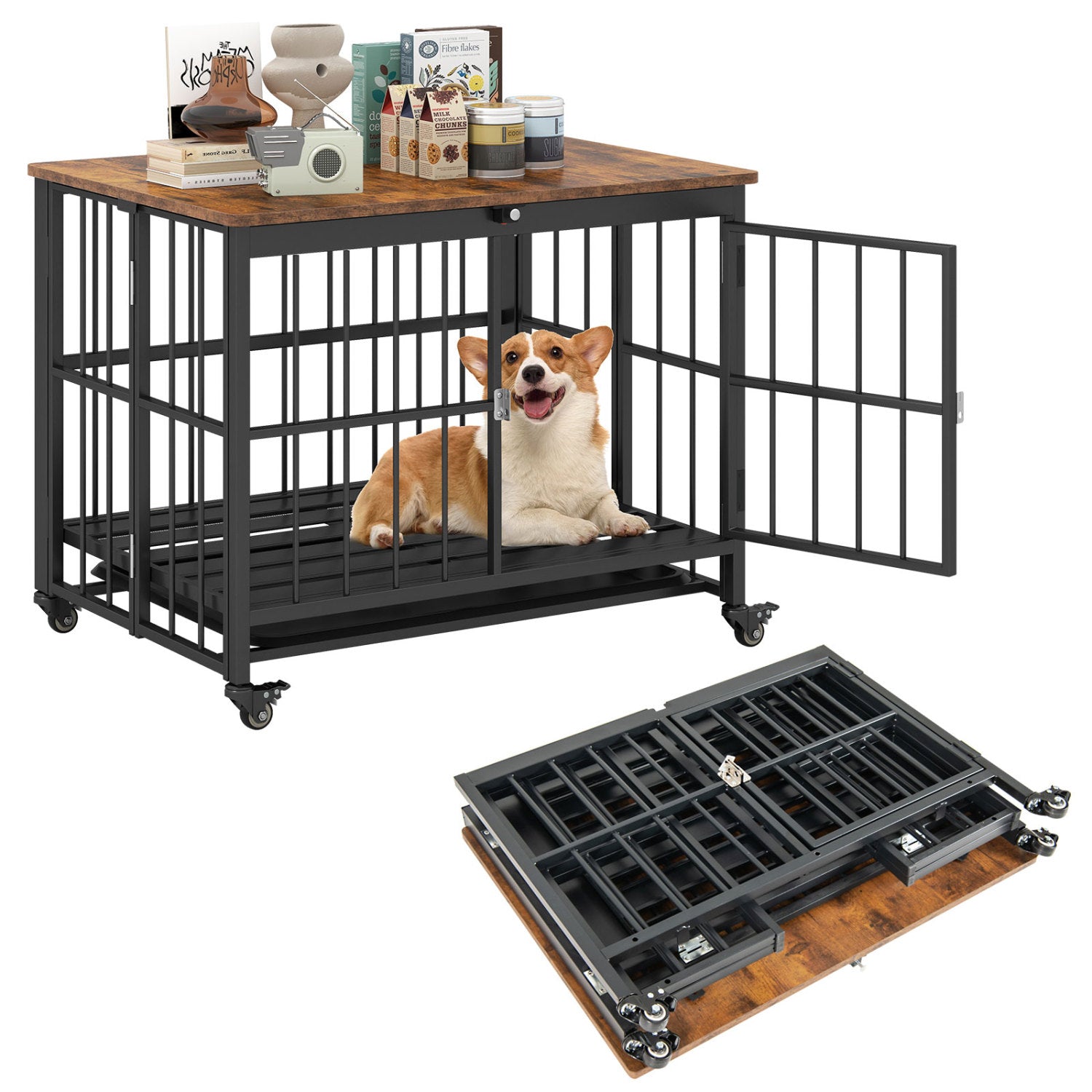 Foldable Dog Crate Furniture with Removable Tray and Lockable Door Dog Kennel - view 4