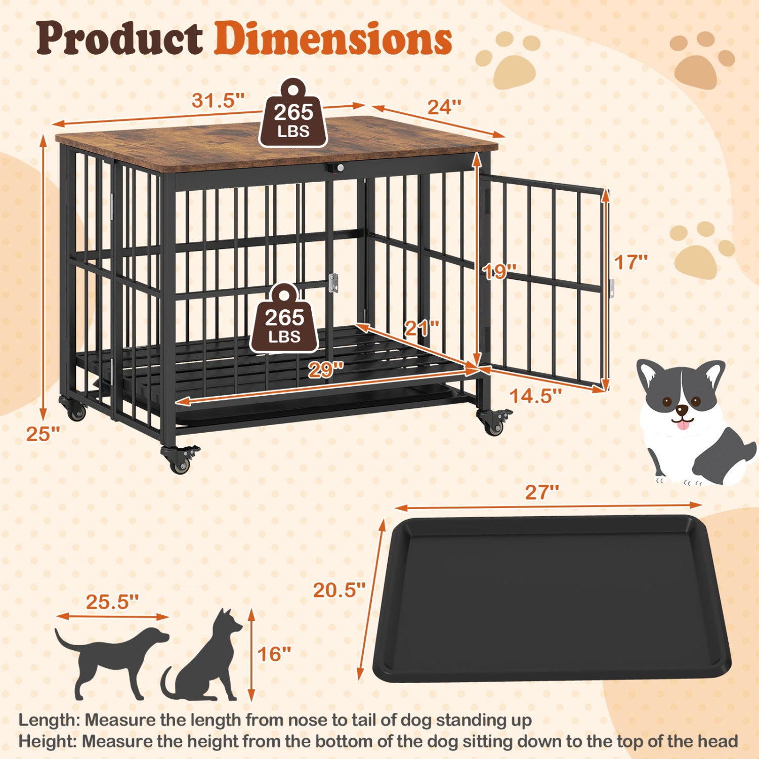 Foldable Dog Crate Furniture with Removable Tray and Lockable Door Dog Kennel - view 5