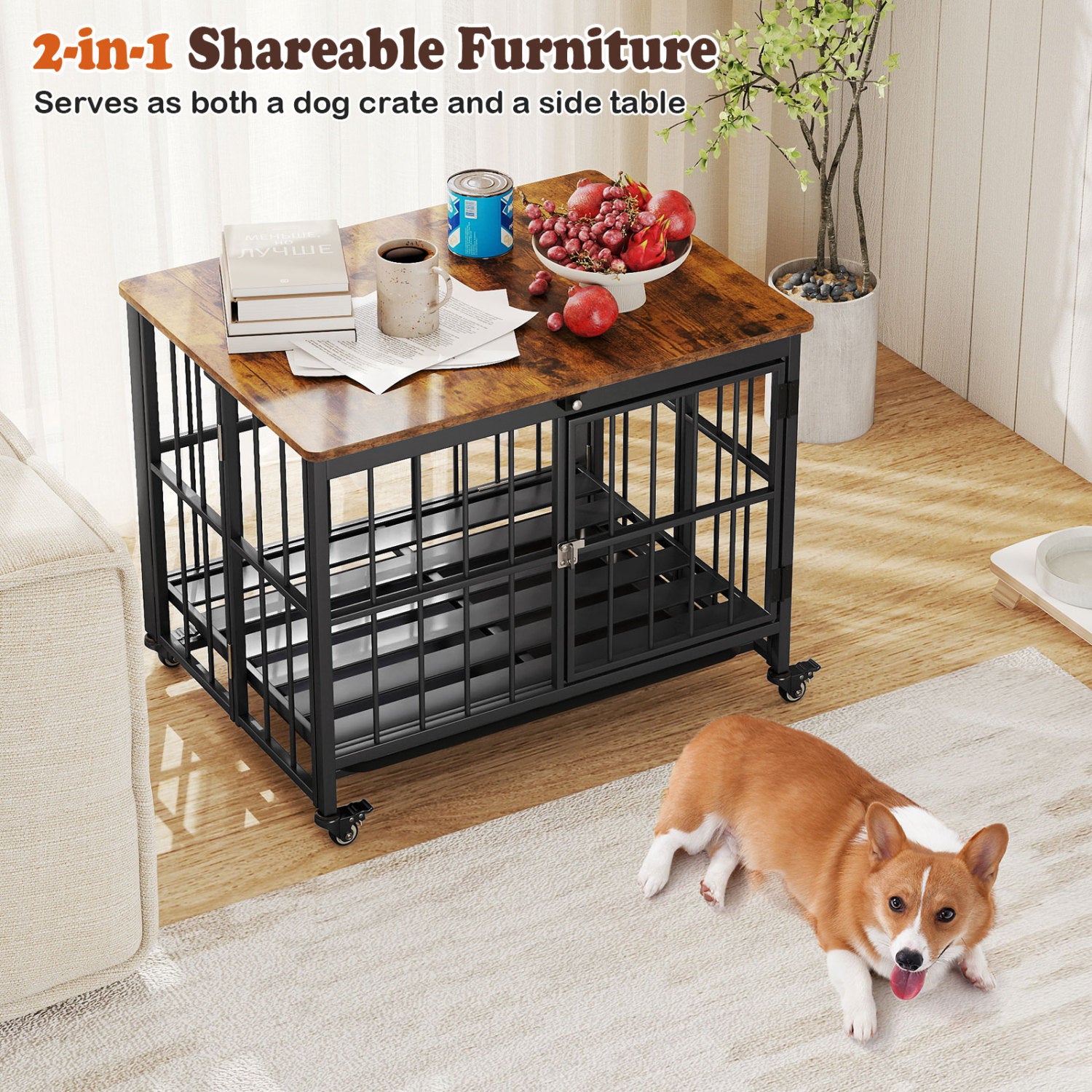 Foldable Dog Crate Furniture with Removable Tray and Lockable Door Dog Kennel - view 6