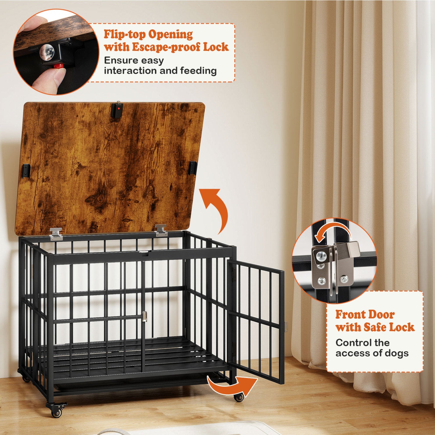 Foldable Dog Crate Furniture with Removable Tray and Lockable Door Dog Kennel - view 7