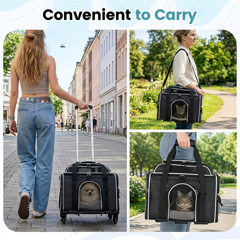 Foldable Pet Carrier with Wheels Airline Approved Rolling Cat and Dog Carrier - view 6