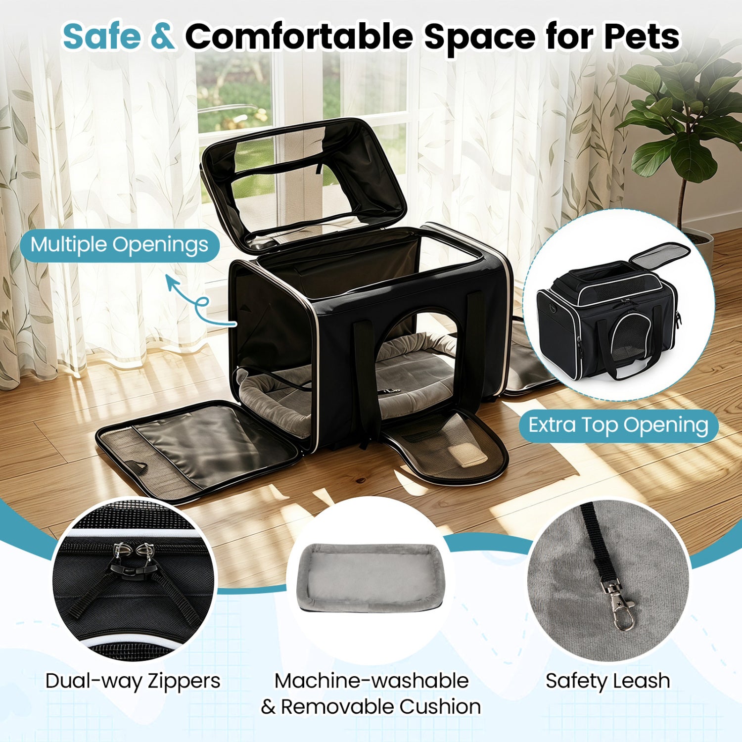 Foldable Pet Carrier with Wheels Airline Approved Rolling Cat and Dog Carrier - view 7