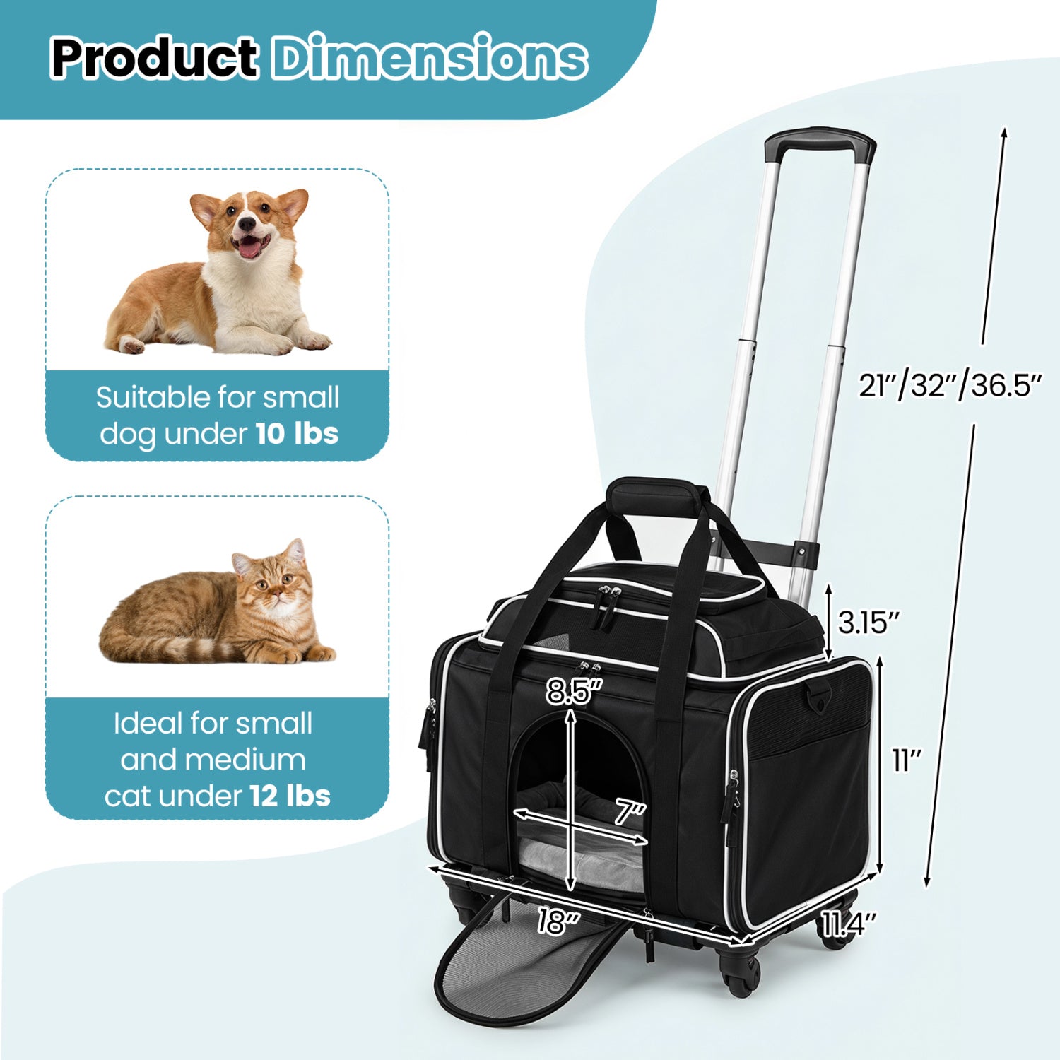 Foldable Pet Carrier with Wheels Airline Approved Rolling Cat and Dog Carrier - view 5