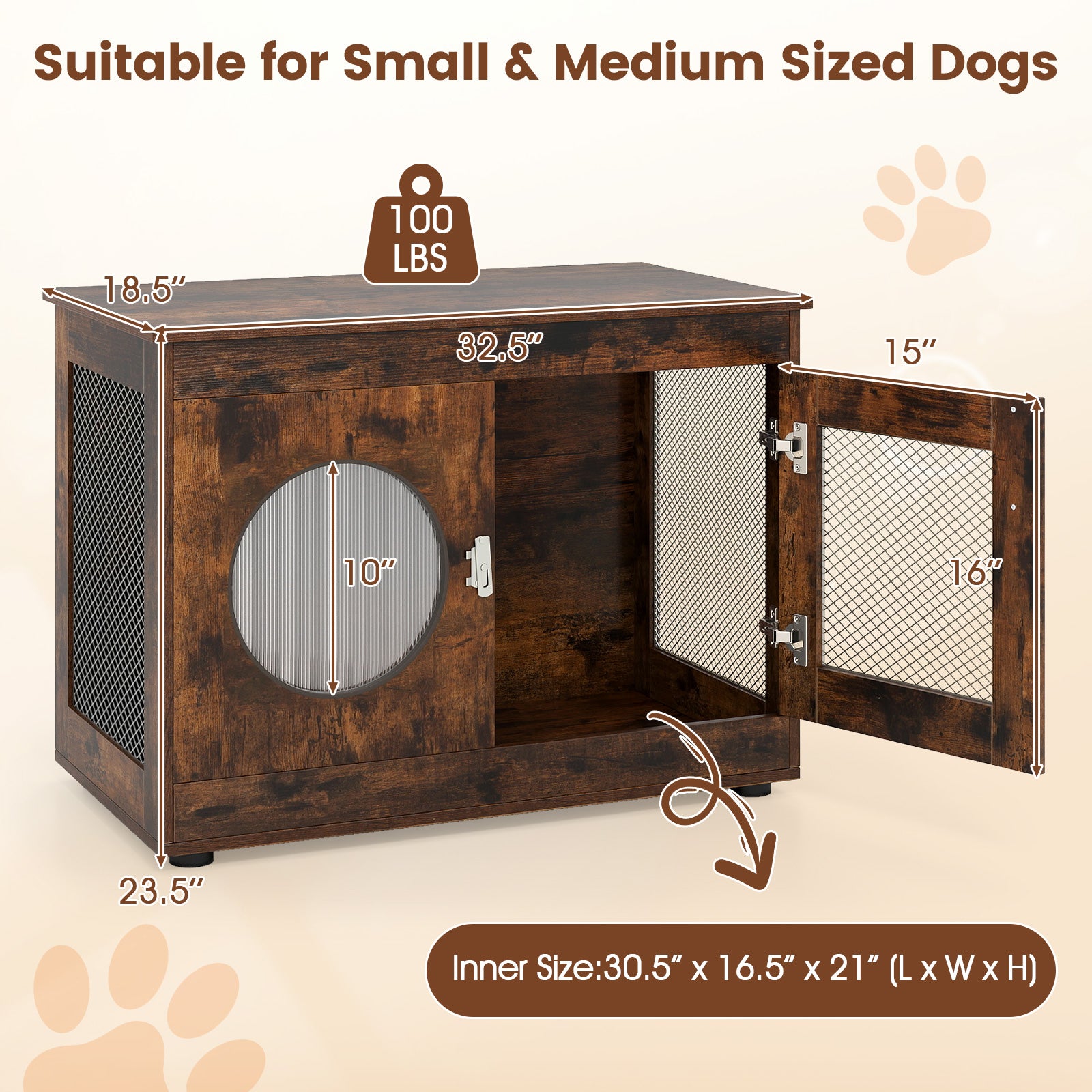 Furniture Style Dog Crate for Small and Medium Dogs with Translucent Window - view 5