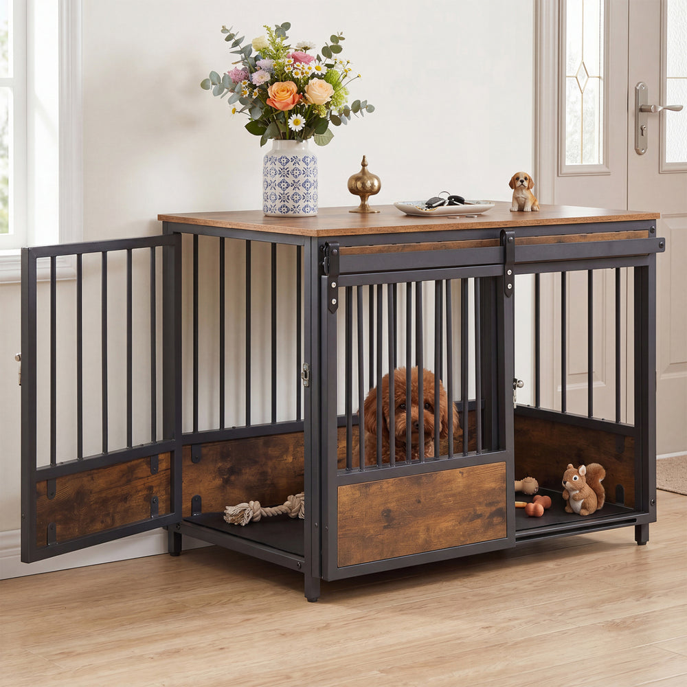 Furniture Style Dog Crate with 2 Doors and Safety Latch and Dog Mat Dog Kennel - view 2