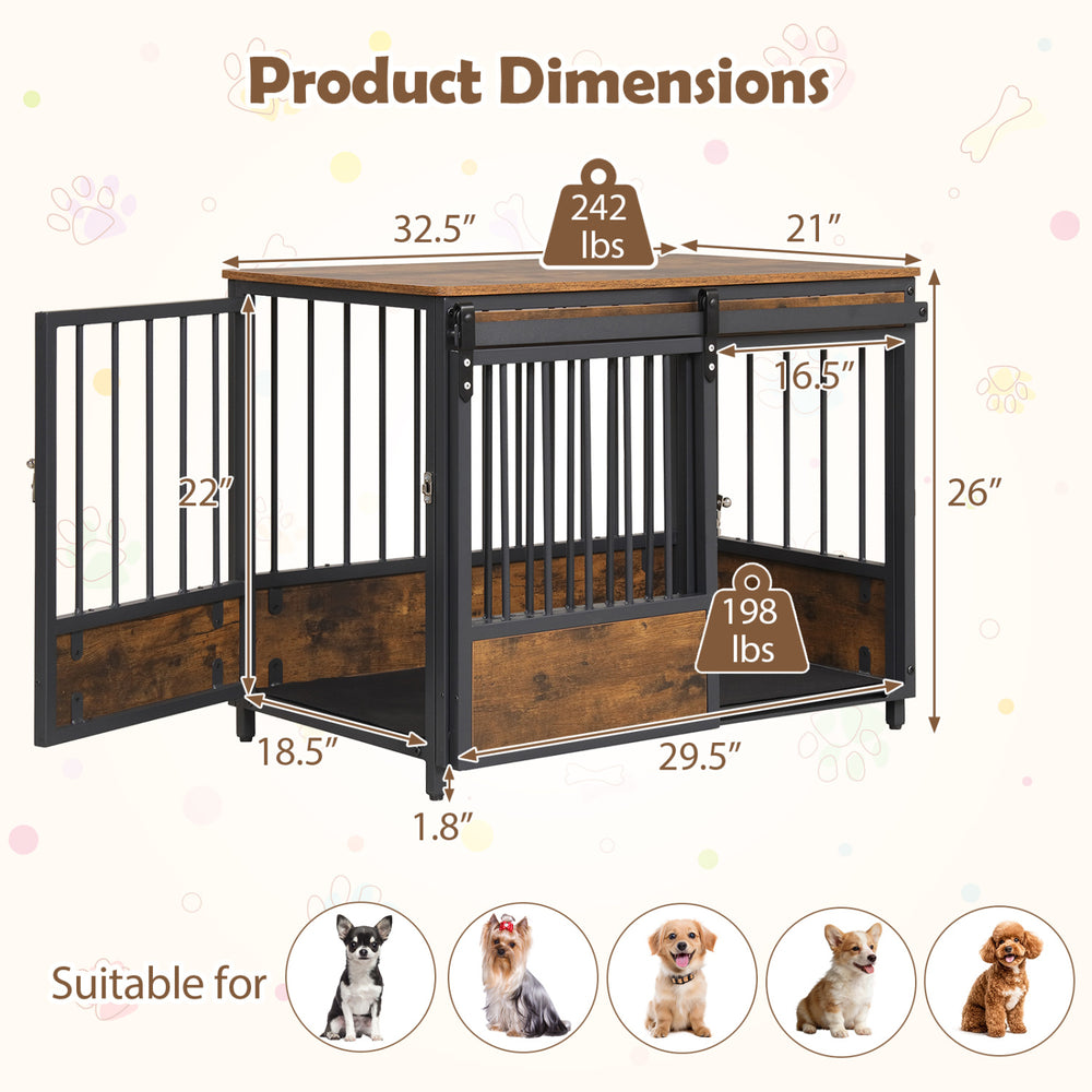 Furniture Style Dog Crate with 2 Doors and Safety Latch and Dog Mat Dog Kennel - view 4