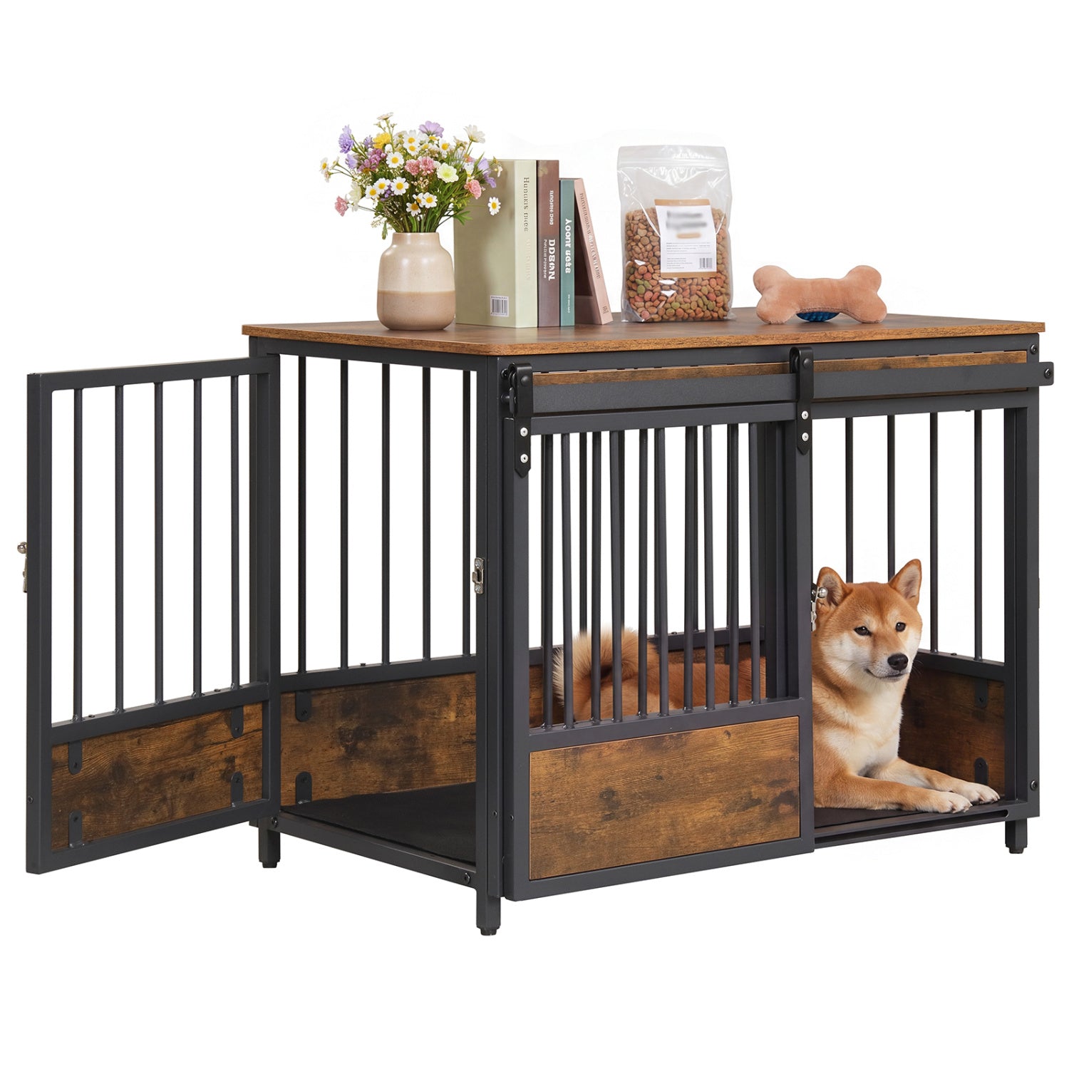 Furniture Style Dog Crate with 2 Doors and Safety Latch and Dog Mat Dog Kennel - view 3