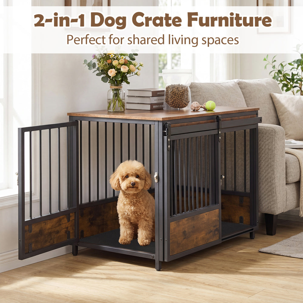Furniture Style Dog Crate with 2 Doors and Safety Latch and Dog Mat Dog Kennel - view 5