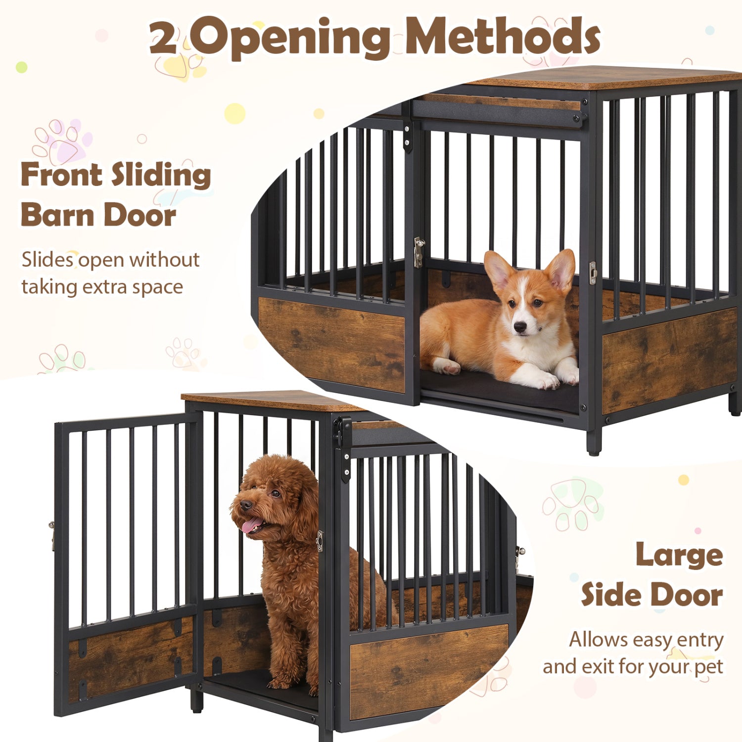 Furniture Style Dog Crate with 2 Doors and Safety Latch and Dog Mat Dog Kennel - view 6