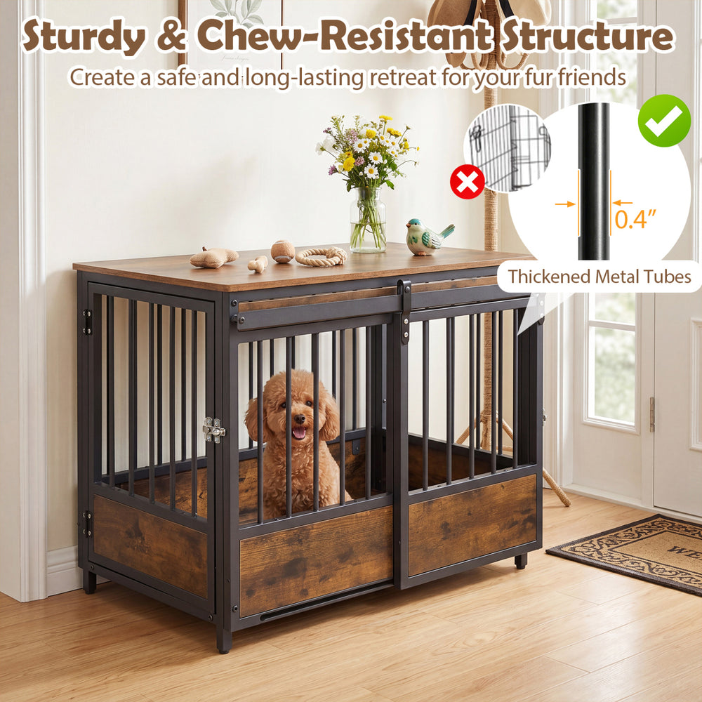Furniture Style Dog Crate with 2 Doors and Safety Latch and Dog Mat Dog Kennel - view 7