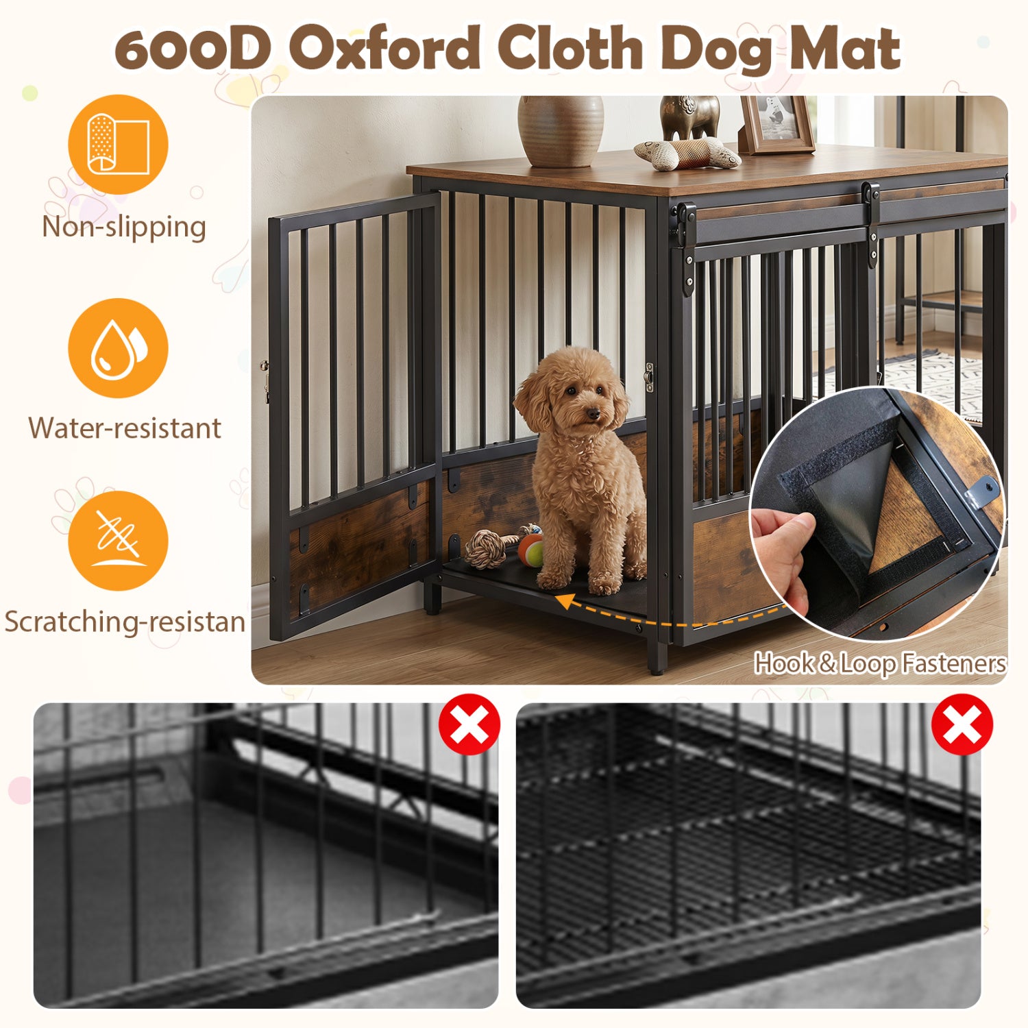 Furniture Style Dog Crate with 2 Doors and Safety Latch and Dog Mat Dog Kennel - view 8