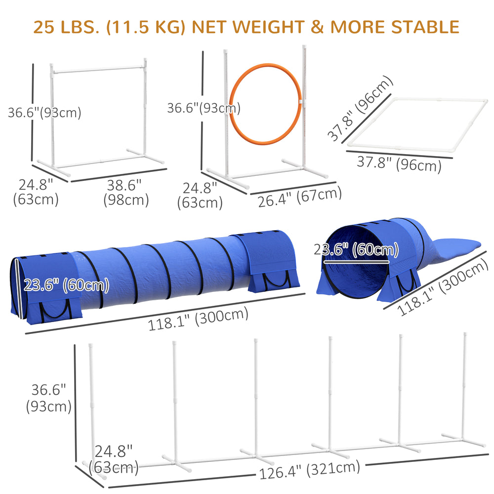 7 Pcs Dog Agility Kit w/ Tunnels, Weave Poles, Adjustable Hurdles, Jump Ring - view 2