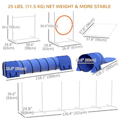 7 Pcs Dog Agility Kit w/ Tunnels, Weave Poles, Adjustable Hurdles, Jump Ring - view 2