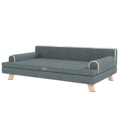 Elevated Dog Sofa Bed, Cat Couch with Cushion, Washable Cover, Wooden Legs