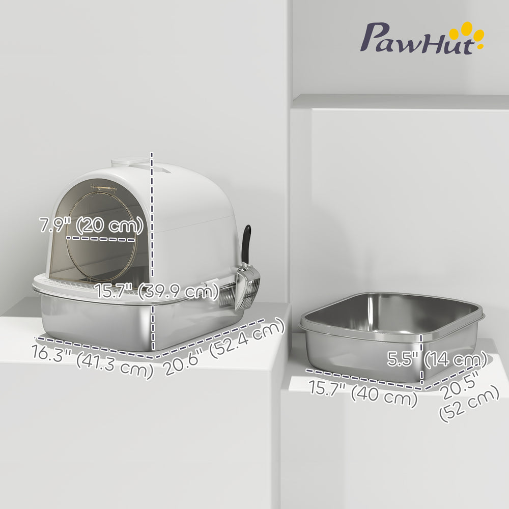 Enclosed Stainless Steel Litter Box, Metal Cat Litter Box with Scoop - view 2