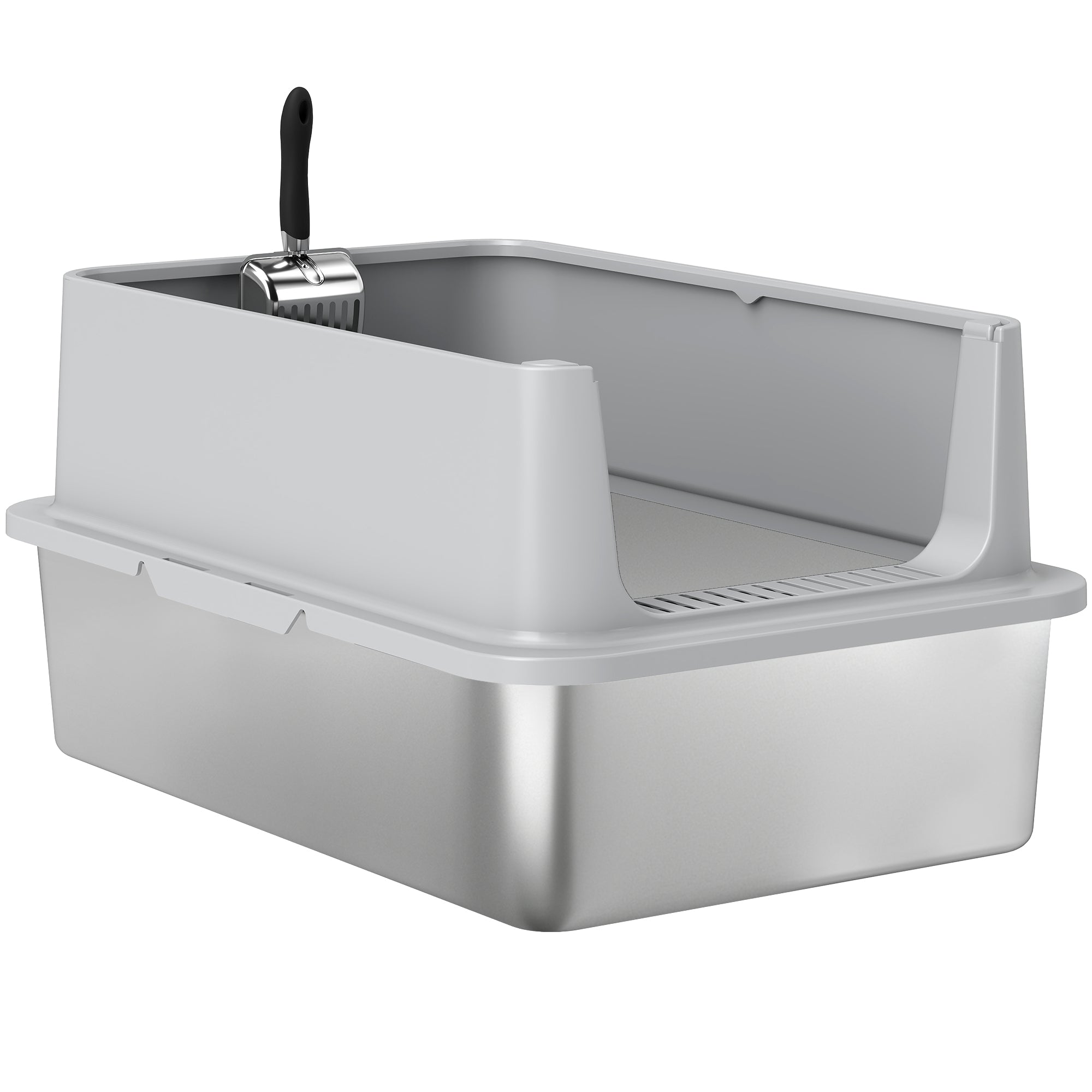 XL Stainless Steel Cat Litter Box for Big and Multiple Cats with High Wall