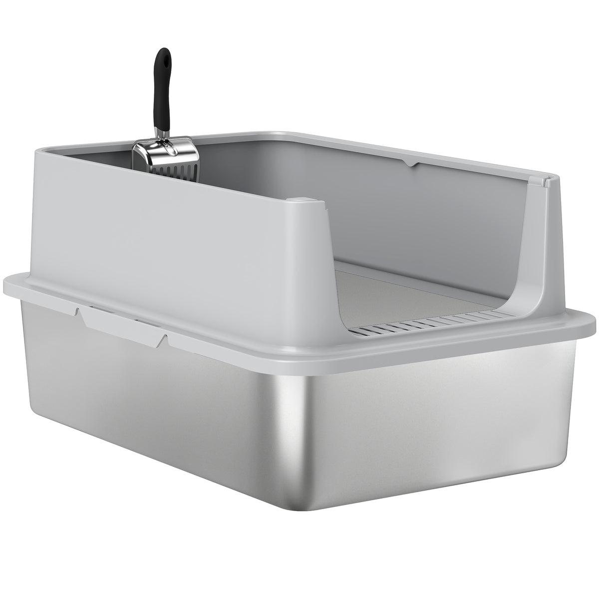 XL Stainless Steel Cat Litter Box for Big and Multiple Cats with High Wall