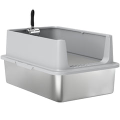 XL Stainless Steel Cat Litter Box for Big and Multiple Cats with High Wall