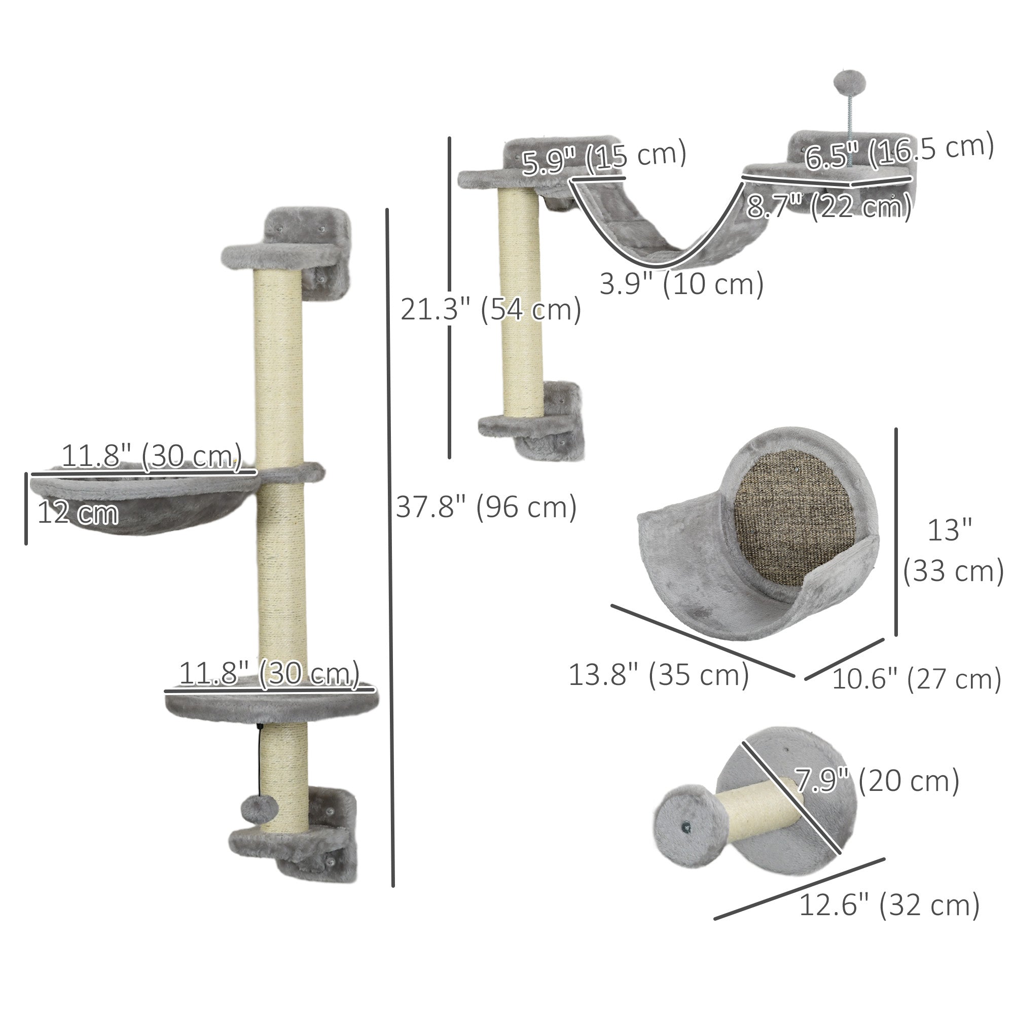5PCs Cat Wall Shelves with Hammock, Scratching Posts, Perches, Ladder - view 2