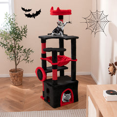 Gothic Cat Tree with Plush Perch and Spider Dangling Toy-Black & Red - view 2