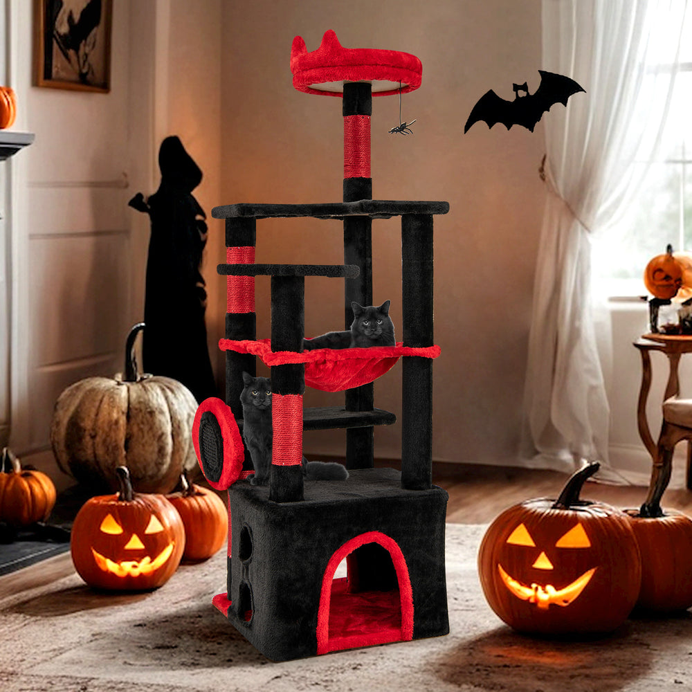 Gothic Cat Tree with Plush Perch and Spider Dangling Toy-Black & Red - view 3