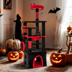 Gothic Cat Tree with Plush Perch and Spider Dangling Toy-Black & Red - view 3