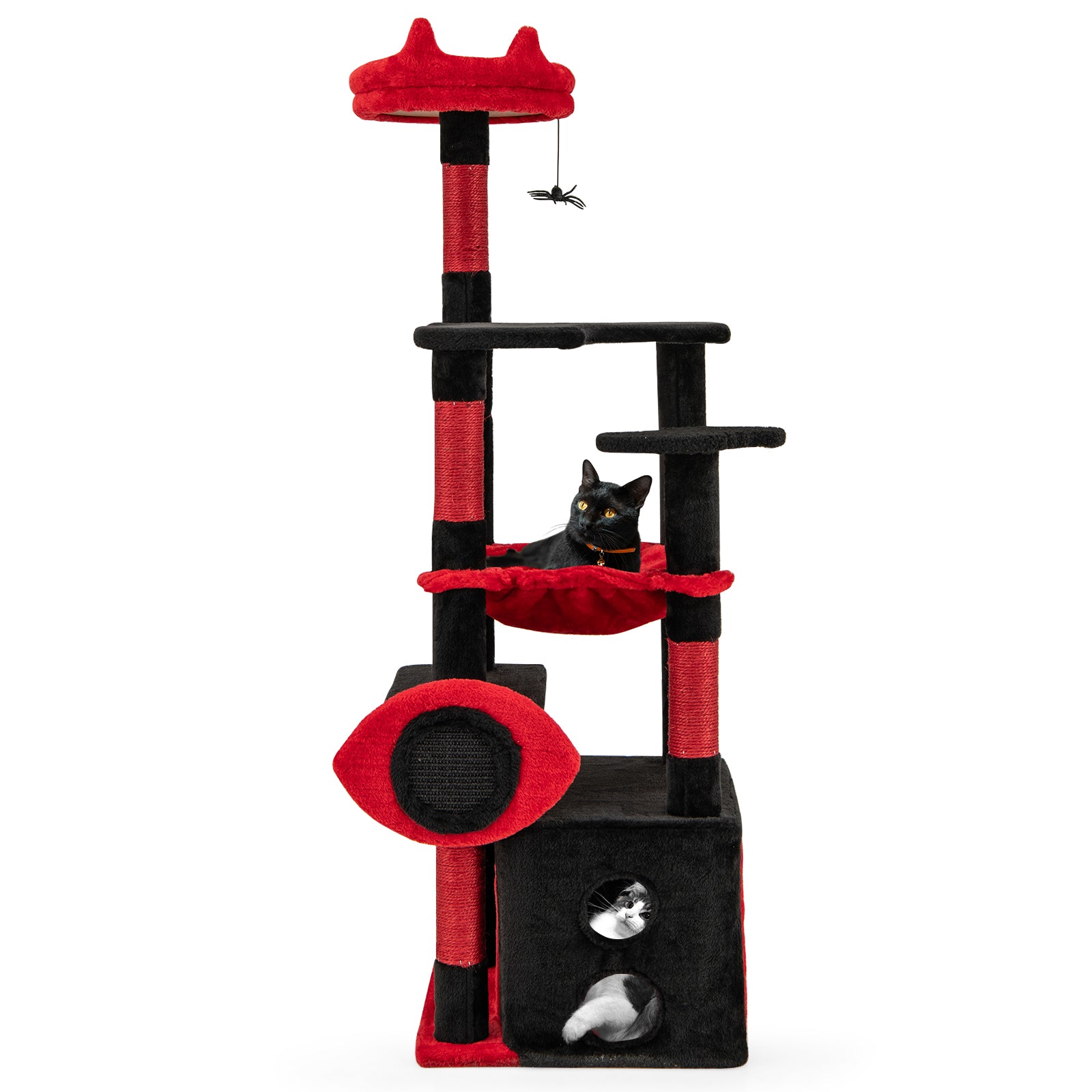 Gothic Cat Tree with Plush Perch and Spider Dangling Toy-Black & Red - view 4