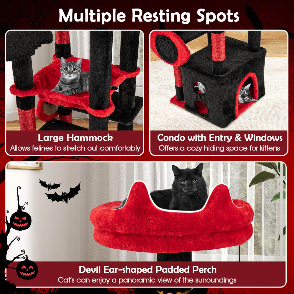 Gothic Cat Tree with Plush Perch and Spider Dangling Toy-Black & Red - view 7