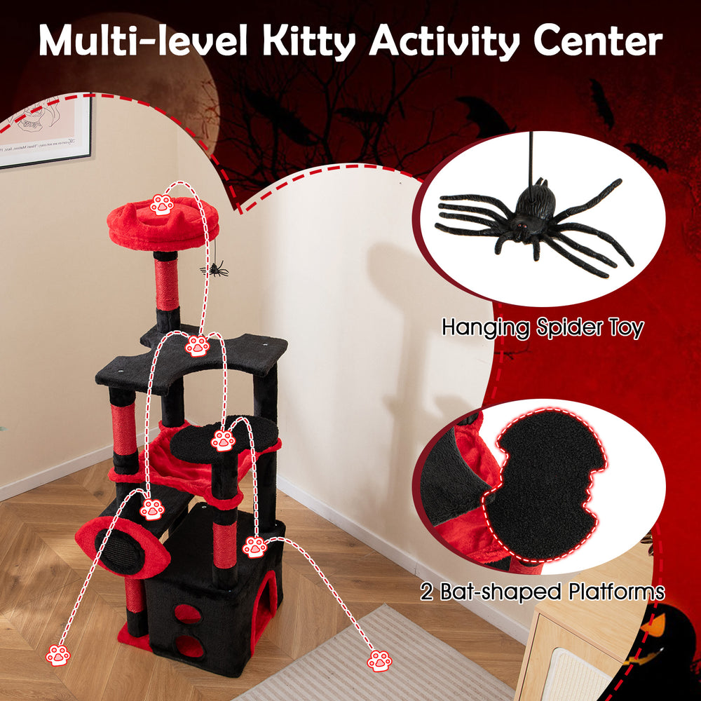 Gothic Cat Tree with Plush Perch and Spider Dangling Toy-Black & Red - view 8