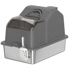 Extra Large Stainless Steel Cat Litter Box w/ High Sided, Removable Lid, Scoop