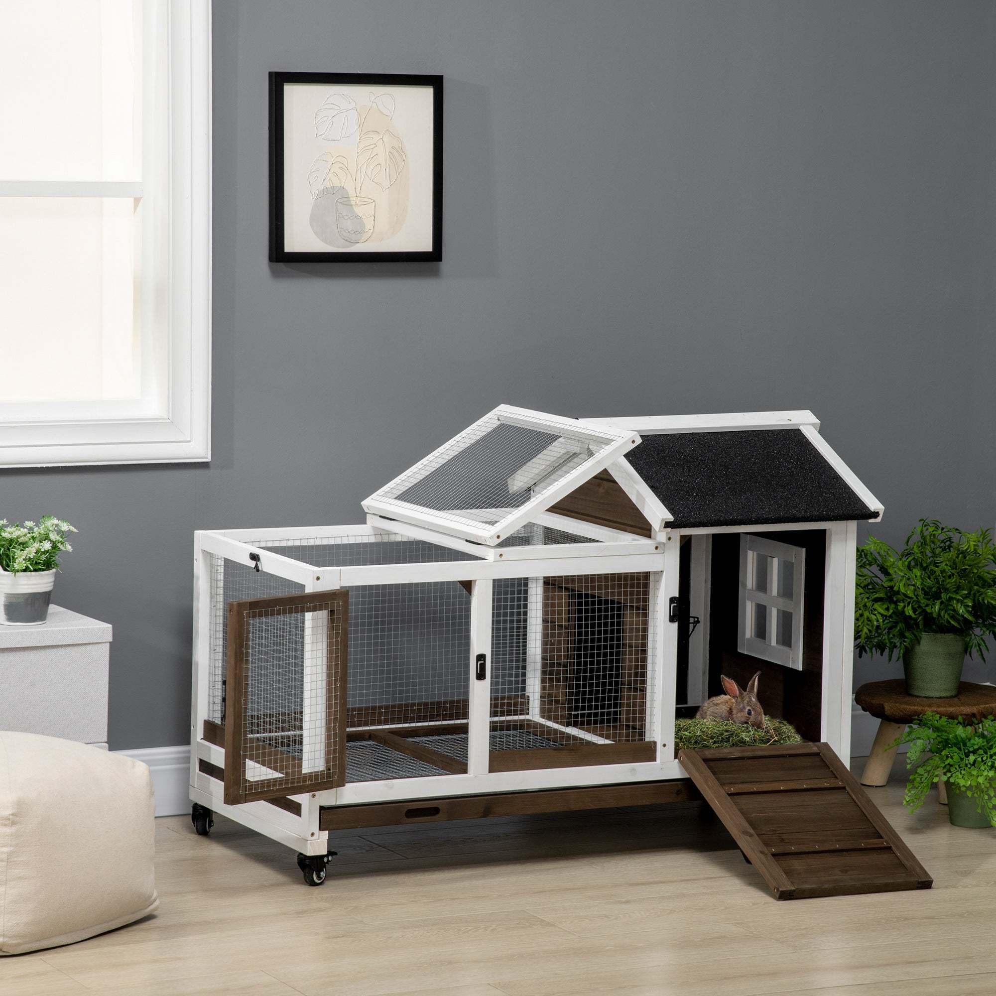 Rabbit Cage with Wheels, Ramp, Run, Tray for Indoor Outdoor, Suitable - view 7