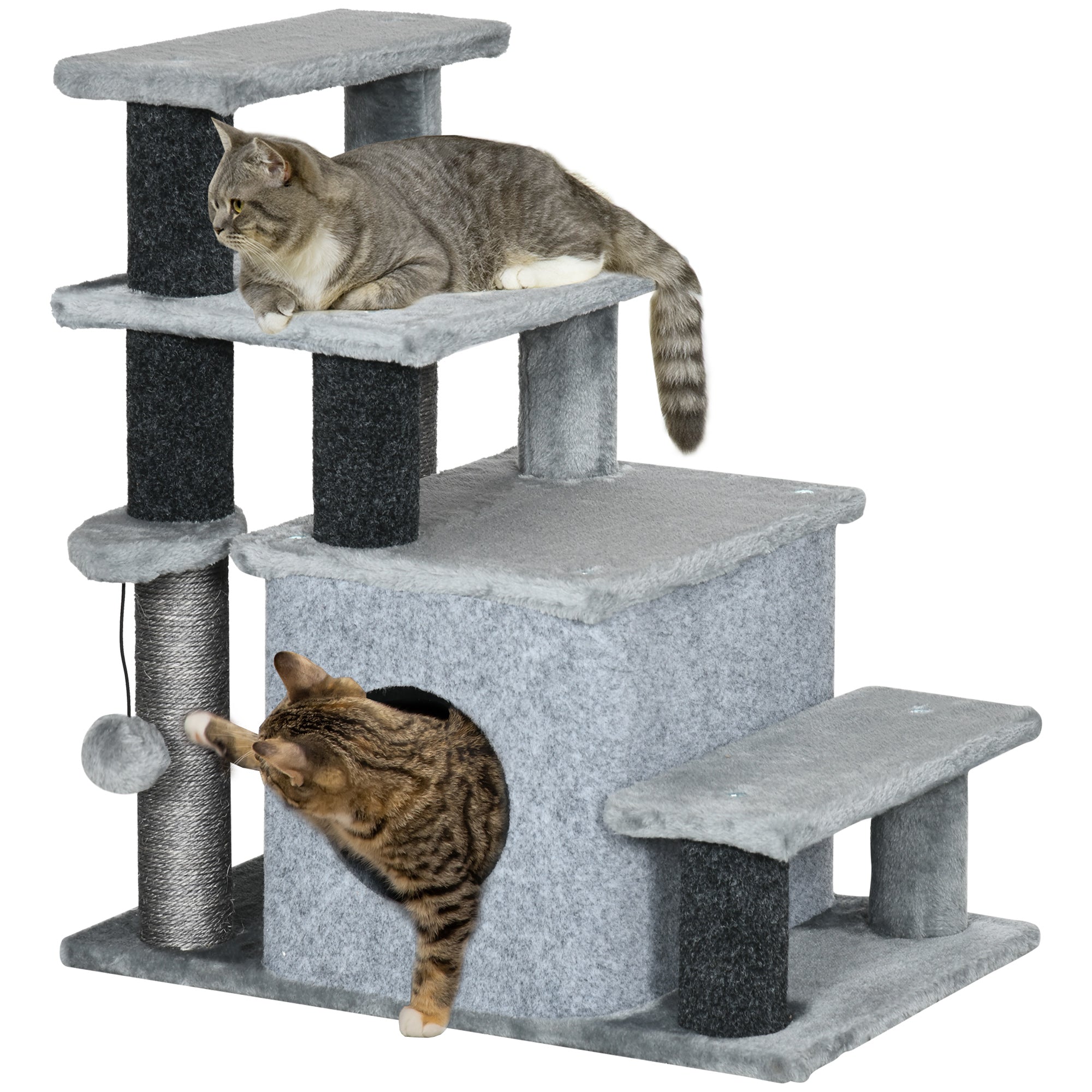 Cat Stairs Pet Steps for Couch Bed with Scratching Posts Condo Ball Toy, 23.6"