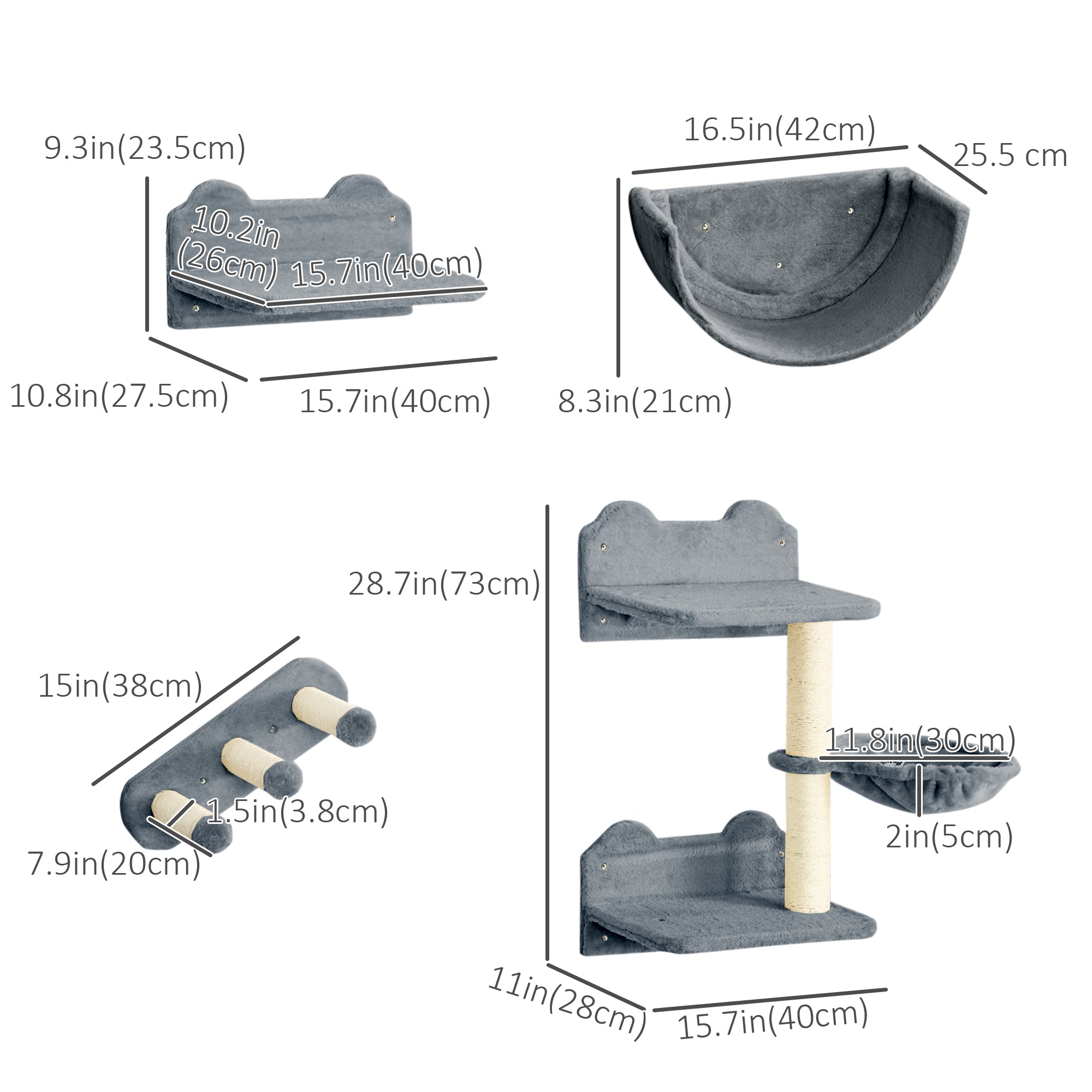 Cat Wall Shelves, 3PCs Cat Shelves with Hammock, Scratching Post, 3 Steps - view 2