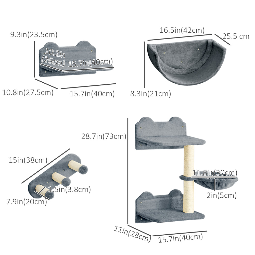 Cat Wall Shelves, 3PCs Cat Shelves with Hammock, Scratching Post, 3 Steps - view 2